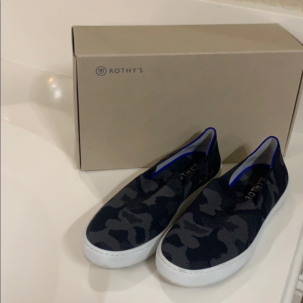 Rothy's Blue and Black Camouflage Sneakers